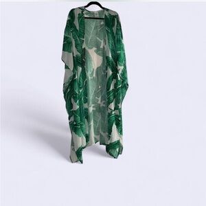 Tropical Green Leaf Print Swim Cover-Up